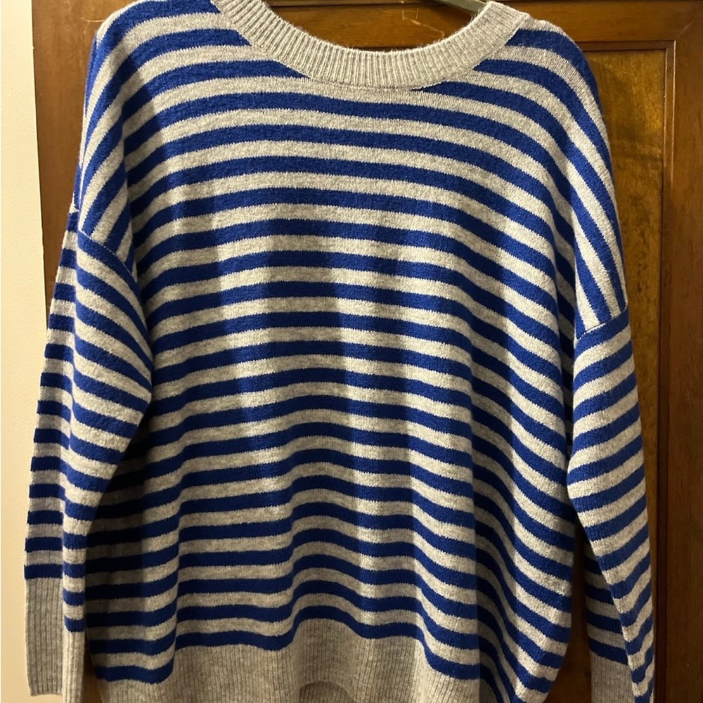 Vince Camuto Blue and Gray Striped Sweater